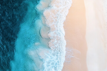 Drone photograph of tropical sea sand beach, Aerial shot shoreline coastline photographs, turquoise water white sands, bird's eye view survey