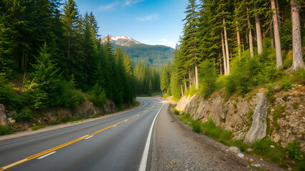 Fototapeta premium McKenzie Highway Oregon, near a clear lake, tilt-shift style, ultra high definition, award winning photo