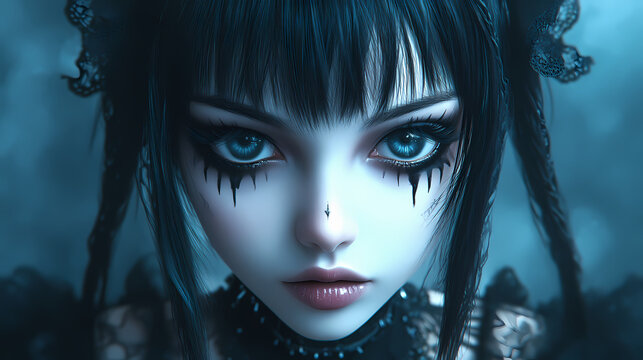 Character girl asian cute model black gothic make up halloween theme background wallpaper ai generated image. Gothic. Illustration