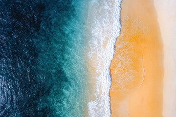 Fototapeta premium Drone photograph of tropical sea sand beach, Aerial shot shoreline coastline photographs, turquoise water white sands, bird's eye view survey