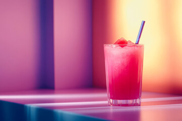 This vibrant image showcases a refreshing glass of watermelon juice, beautifully presented on a smooth gradient background. Ideal for summer themes.
