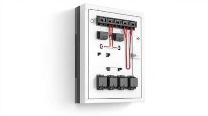 Electric circuit breaker with a modern design, isolated on white, showcasing safety equipment for homes