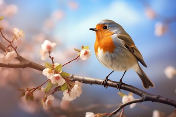 Fototapeta premium A Close-Up of a European Robin Erithacus rubecula 