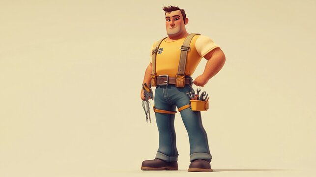 Cartoon Electrician Character with Tools