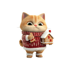 Cute Gingerbread Cat Holding a Gingerbread House