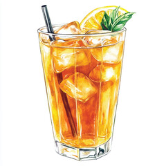 Ice tea watercolor clipart illustration