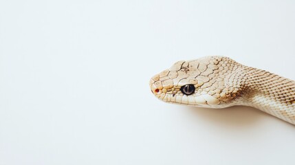 Fototapeta premium Close-up of a snake's head with a white background, showcasing its scales and eye.