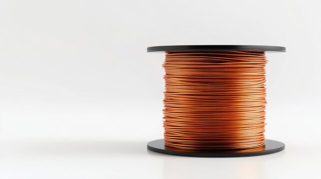 Electrical wire spool with copper wires, isolated on white, perfect for installation and DIY themes