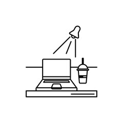 Relaxed laptop setup icon, line icon Co-Working Space