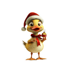 Cute Duckling Wearing Santa Hat and Holding Ornament