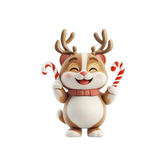 Obraz premium Cute Reindeer Character Holding Candy Canes for Christmas