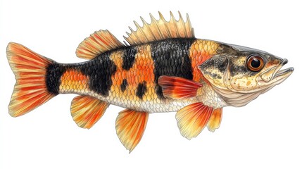 Vibrant Hand-Drawn Fish Artwork on White Background