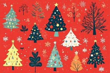 Seamless Christmas tree with red and green colored