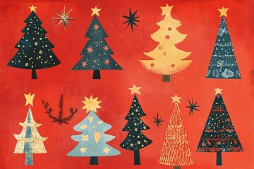 Obraz premium Seamless Christmas tree with red and green colored
