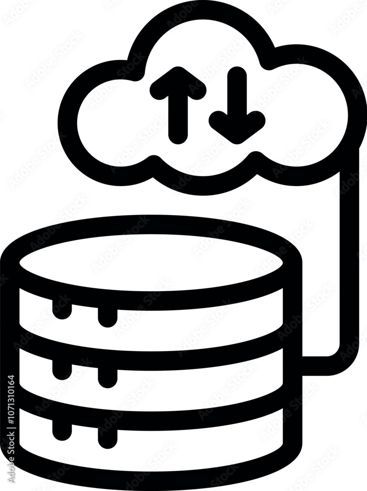 Poster cloud computing transferring data to server database storage, upload and download arrows, simple bla