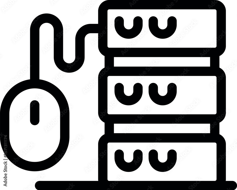 Poster server rack connected to computer mouse representing data management, accessibility, and network con