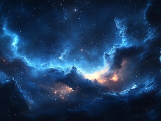 Obraz premium A cosmic landscape with swirling nebulae and a scattering of stars.