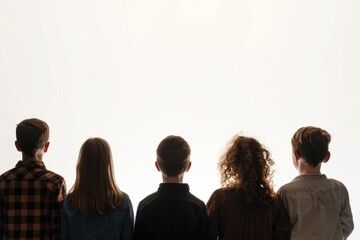Photograph showing the back view of people's silhouettes with a white background