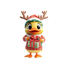 Obraz premium Cute Duck in Santa Hat Holding Gift