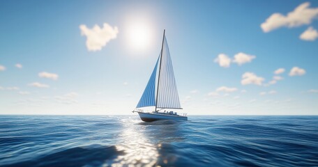 Obraz premium Sailboat on the Open Sea Under Clear Blue Sky