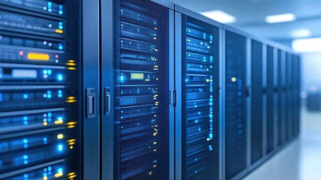 Powerful servers in modern data center, ensuring seamless connectivity and high performance computing