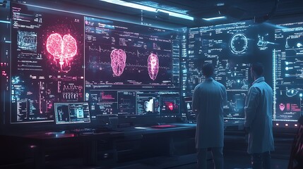 Scientists analyze advanced brain imaging data in high-tech lab