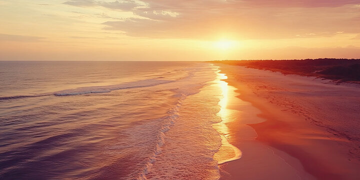 Aerial drone photograph beautiful sunset horizon, seascape ocean scene, epic background landscape photo, bird's eye view