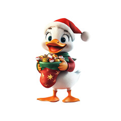 Cute Christmas Duck Holding a Stocking Full of Candy