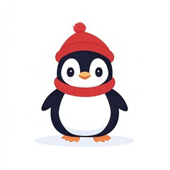 Fototapeta premium Cute Winter Penguin With Red Hat Adorable Illustration for Children : Generative AI
