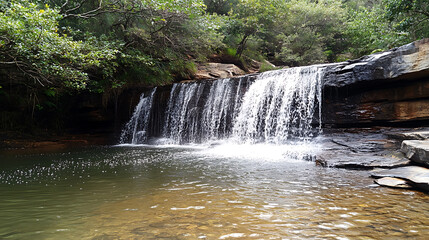 Obraz premium A beautiful waterfall in a remote location, with a large, clear pool perfect for swimming and relaxing in nature 