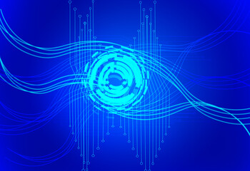 Abstract geometric background connecting dots as plexus in blue. tech circle and technology background. Futuristic interface. Futuristic flowing grid on bokeh lights background	