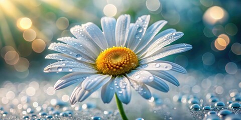 Close-up of a Dewy Daisy Petal with Blurred Background - Nature's Beauty in Focus, Floral Photography, Macro Shot, Freshness, Springtime Blossom, Natural Aesthetics