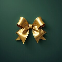 A golden 3D bow on a solid dark green background.