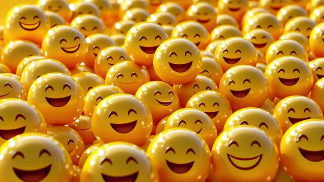 smiley face emoji background with a yellow color, featuring many happy and different expressions. Cute and childlike in style