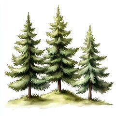 Obraz premium Serene Watercolor Painting of Three Tall Evergreen Pine Trees in Forest Landscape : Generative AI