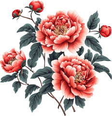 Blooming red peonies