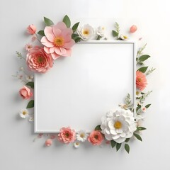 White Empty Page Frame with Floral Corner Decorations. Greeting card template.