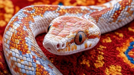 Obraz premium Close-Up of a Colorful Snake with Intricate Scale Patterns on a Vibrant Textured Background