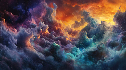 Fototapeta premium Mystical Nebula Cloudscape: Cosmic Dust, Stellar Winds, Galactic Dreamscape, Digital Painting