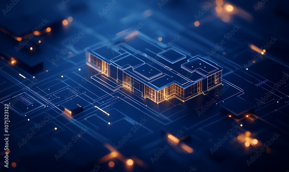 Fototapete a digital landscape depicting a futuristic circuit board illuminated with glowing lines and patterns
