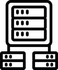Server rack connecting to two databases, symbolizing data center infrastructure management and network connectivity