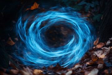 Blue light swirls with magical energy flowing on dark background