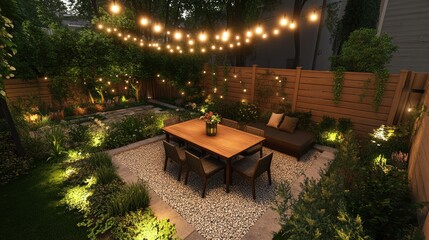 Obraz premium Cozy Outdoor Garden with String Lights at Night