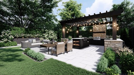 Modern Outdoor Patio with Grill and Comfortable Seating