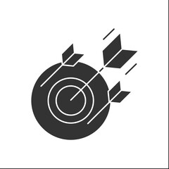 Goals glyph icon. Three arrows hit to bully the eye. Achieve goals. Target concept.Filled flat sign. Isolated silhouette vector illustration
