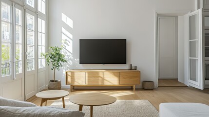 Fototapeta premium Modern Living Room with Minimalist Decor and Natural Light