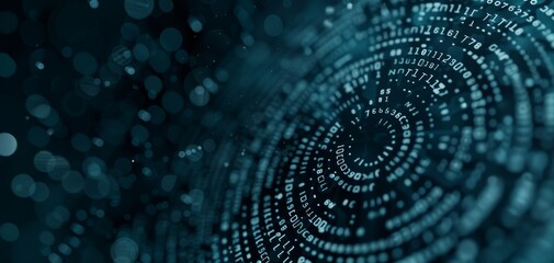 Abstract digital background with swirling particles and light effects, creating a futuristic and technological atmosphere.