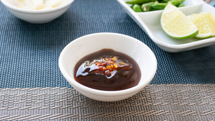 Hoisin sauce use for Pho Bo Soup with beef. Hoisin sauce with satay sauce ( tuong den, sate )