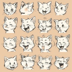 Obraz premium Cute Cat Line Drawing Doodles Vector Set - Various Expressions and Poses