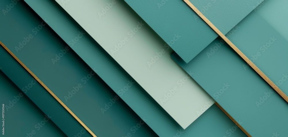 Leinwandbilder Abstract composition of layered teal and gold geometric shapes creating a modern and stylish background. Perfect for design projects and digital artwork.
